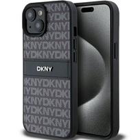 DKNY Leather Mono Stripe  AND amp; Metal Logo Case for iPhone 15/14/13 - Black