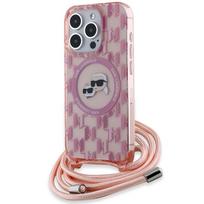 Karl Lagerfeld IML Crossbody Monogram Karl  AND amp; Choupette Head MagSafe Case for iPhone 15 Pro Max - Pink