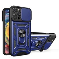 Hurtel Hybrid Armor Camshield iPhone 16 Pro Armored Case with Camera Cover and Stand - Blue