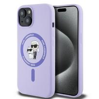 Karl Lagerfeld Silicone Karl AND amp;Choupette Heads Ring MagSafe iPhone 15 Case - Purple