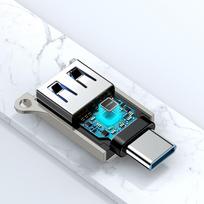 Joyroom S-H151 USB-C (male) / USB-A (female) Adapter with Lanyard Eyelet - Silver