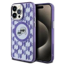 Karl Lagerfeld IML Monogram Karl  AND amp; Choupette Head MagSafe iPhone 15 Pro Case - Purple