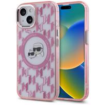 Karl Lagerfeld IML Monogram Karl  AND amp; Choupette Head MagSafe iPhone 15 Plus Case - Pink
