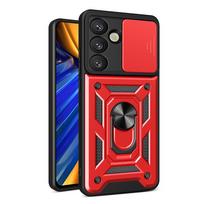 Hurtel Hybrid Armor Camshield with Camera Cover and Metal Ring for Samsung Galaxy S25 - Red