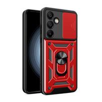 Hurtel Hybrid Armor Camshield with Camera Cover and Metal Ring for Samsung Galaxy S24 FE - Red