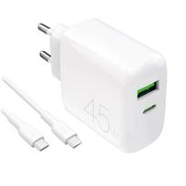 PURO Daily Prolite 45W USB-C USB-A Power Delivery Charger with USB-C Cable - White