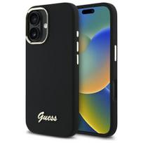 GUESS Silicone Script Metal Logo  AND amp; Frame Case for iPhone 16 Plus - Black