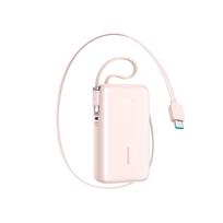 Joyroom JR-PR2L 10000mAh 35W Power Bank with Built-in Retractable USB-C Cable and Lightning Lanyard Cable - Pink