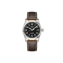 Longines Pioneer serijos automatinis mechaninis laikrodis, atsparus vandeniui iki 100M, 42mm, juodas ciferblatas, nerūdijančio plieno korpusas, veršio odos dirželis L3.811.4.53.0 Black Dial gray