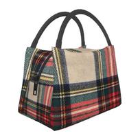 Stewart Dress Tartan Lunch Bags Insulated Bento Box Resuable Lunch Tote Picnic Bags Cooler Thermal Bag for Woman Kids Work One Size beige