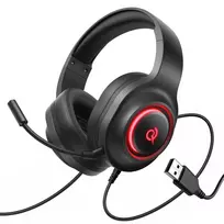 QCY V200 Pro Wired Gaming Headphones with 7.1 Sound and Detachable Microphone - Black