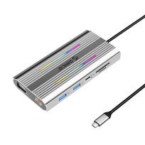 Orico XDR 12in1 RGB USB-C Docking Station USB-A USB-C PD 100W 2x HDMI 4K 60Hz VGA RJ45 Gigabit SD and microSD Card Reader - Gray