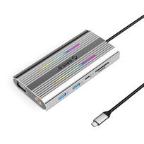 Orico XCR 12in1 RGB USB-C Docking Station 3x USB-A USB-C PD 100W HDMI 4K VGA RJ45 Gigabit SD and microSD Card Reader - Silver