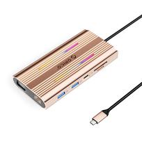 Orico XDR 12in1 RGB USB-C Docking Station 3x USB-A USB-C PD 100W HDMI 4K VGA RJ45 Gigabit SD and microSD Card Reader - Rose Gold