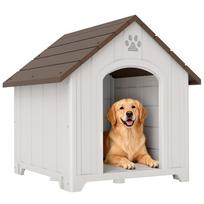 Outdoor Dog House Plastic House for Large Dogs with 2 Windows Elevated Base Stakes Dark Brown 88 x 79 x 89 cm