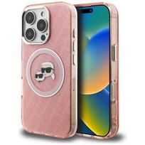 Karl Lagerfeld IML Glitter Karl  AND amp; Choupette Heads Logo MagSafe Case for iPhone 16 Pro Max - Pink