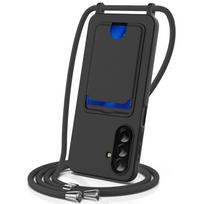Hurtel Samsung Galaxy A37 5G TPU Case with Card Holder and Crossbody Lanyard - Black