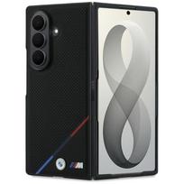 BMW M Leather Perforated Tricolor Stripe Metal Logos MagSafe Case for Samsung Galaxy Z Fold 8 Ultra - Black