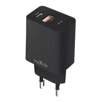 maXlife MXTC-13 travel charger | 20W | PD, QC, PPS | USB-C, USB-A | black