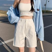 Women's High Waist Denim Bermuda Shorts Wide Leg Loose Plus Size Casual Slim Commuter White Jean Shorts Summer Fashion XS balta