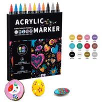 12-120 Colors Dual Tip Acrylic Paint Pens Markers for Wood Canvas Stone Rock Painting Glass Ceramic Surfaces DIY Crafts black