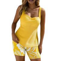 Yousheng 2Pcs/Set Women Swimsuit Sling Padded Tops Leaf Printing Swimming Trunks Set Quick-Dry Fabric Vacation Activities Beachwear S geltona