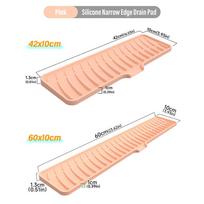 SW 60/42x10cm Silicone Narrow Edge Drain Pad Faucet Mat Kitchen Bathroom Pool Sink Drainage Pad Splash Pad Countertop Protector 42x10 cm beige