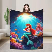 Mažoji undinėlė Animacinis filmas Princesės Antklodė Vilnos Pavasaris Ruduo Nešiojama Super Minkšta Mėtoma Antklodė Sofai Lauko Kilimo Gabalas 100cmx150cm blue