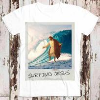 Surfing Jesus Funny T Shirt 8747 S gray