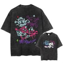 Hot Anime Arcane Jinx Washed Tshirt Retro Monkey Graffiti TShirts Men Women ONeck Printed Tees Tops Summer Short Sleeves S įvairiaspalvis
