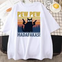Pew Madafakas Juodo Katino Spaudos Medvilniniai Marškinėliai Vyriški Laisvalaikio Vintažiniai Trumpomis Rankovėmis T-shirt Madingi Perso XS black