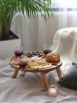 Wooden Folding Picnic Table Foldable Portable Small Round Table for Outdoor Cheese Fruit gray