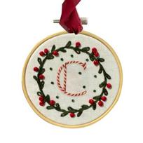 Yousheng DIY Embroidered Christmas Ornaments Personalized Initial AZ Monogram Embroidery Set Mini Handmade Christmas Embroidery Kit for Beginners Y beige
