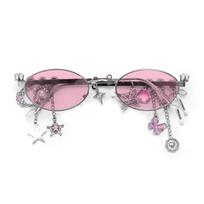 Y2K Lolita Eyeglasses Sweet Spicy Girl Fashion Diamond Small Frame Elliptical Glasses COS Accessories gray