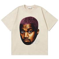 Washed Vintage Rapper Kanye West Face Graphic T Shirt Fans Gift Men Women Hip Hop Oversized T-shirt Male Fashion Street T-shirts 3XL įvairiaspalvis