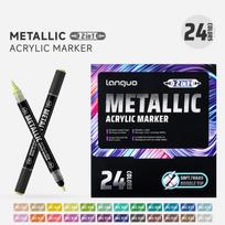 24 Colors Dual-Tip Metallic Acrylic Paint Markers Set, Vibrant Colors, Ideal Gift for Artists and Hobbyists, Works on Multiple Surfaces