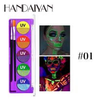 HANDAIYAN Face and Body Paint Palette UV Glow Water-Activated Split Cake Makeup Kit with Brushes for Halloween Festival Stage Cosplay Party 1# purple