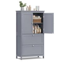 VASAGLE Grindų laikymo spintelė, laisvai pastatoma laikymo spintelė su 2 stalčiais ir 2 durelėmis, reguliuojama lentyna, 11,8 x 23,6 x 43,3 colio, prieškambariui pilka spalva