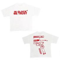 Kixkz Fashion Brand Women's T-shirts IN GLOCK WE TRUST Letter Printed Short-sleeve Oversized Cotton T-shirt Men's Women'sTops 4XL black
