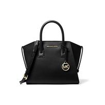 Michael Kors Avril raidžių logotipas vientisos spalvos kelioninis stiliaus odinė ausies formos krepšys-tote peties įstrižai nešiojama rankinė Maži moteriški krepšiai Juoda 35F1G4VM2L-001 Small black