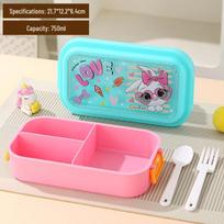 Cartoon Double-Layer Rectangular Lunch Box for Kids - Microwave Safe with Sealed Compartments red