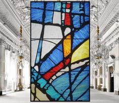 Vitražo langų lipdukai Privatumo plėvelė Bažnytinio stiliaus statinis lipdukas Dekoratyvinės matinės langų plėvelės Dydis 40x60cm blue