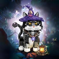 Building Blocks Magic Cat Model Witch Cat Building Kit Collectible Decor Gift For Cat Lovers Adults įvairiaspalvis