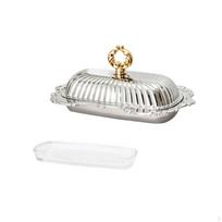 Senovinis sviestinė su krašteliu Europos stiliaus auksinė kilpinė rankenėlė Maisto laikymas Vintage Butter Dish gray