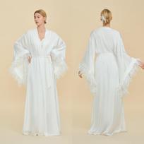 moterų naktinis ilgas naktinis Valentino dienos dovana merginai aukštos kokybės pojūtis su plunksnomis lengva prabanga ryto chalatas pižama namų drabužiai one size fits all (us/eu) white