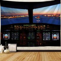 Education Wall Art Decorative Tapestry Aircraft Cockpit Control Room Tapestry Wall Hanging Bedroom Living Room Background Cloth 100X70CM blue