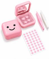 80PCS Star Pimple Patches, Cute Pimple Patches for Travel, Pink Smiley Mirror Case with 80 Star Patches and 2 Tweezers, Convenient Skincare Solut
