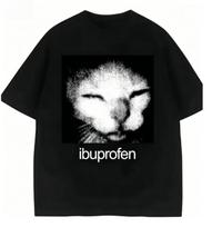 New Summer Vintage Funny Ibuprofen Cat Meme Graphic Tee Women Humor Fashion Oversized Casual Streetwear Women High Quality Tee XL black