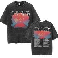 Imagine Dragons Band Loom Tour New Album T Shirts Men Women Fashion Hip Hop Style Retro Washed T-shirt Loose Short Sleeve L gray
