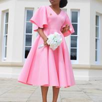 Flare Sleeve High Waisted Pleated Elegant Dresses for Women V Neck A Line Mid Calf Luxury Birthday Party Dinner Vestidos Mujer S
